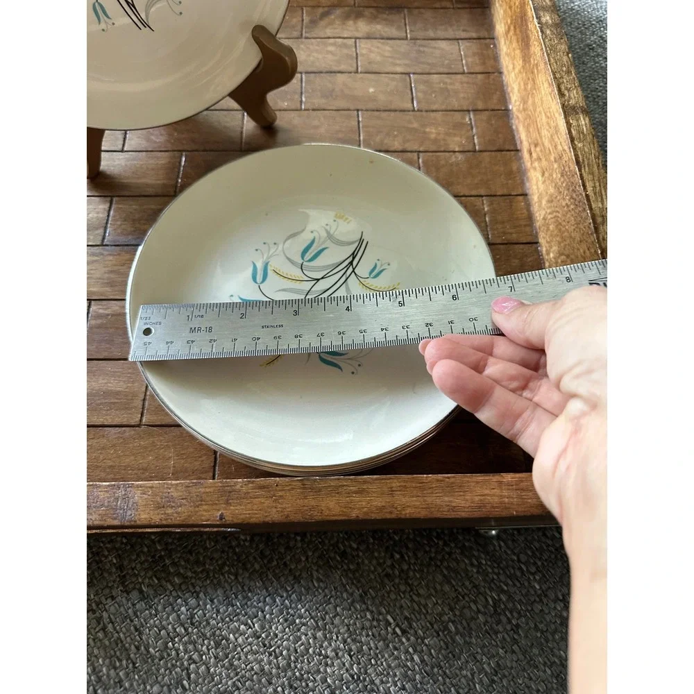 Homer Laughlin Rhythm Silver Wheat Salad Dessert Plates Set of 4 Teal MCM 7.25
